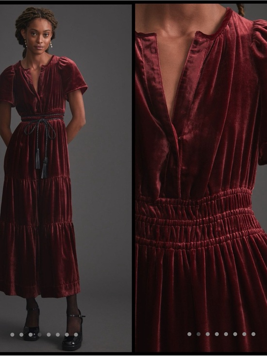 Anthropologie Dresses & Skirts - Anthropologie Burgundy Velvet Tiered Maxi Dress